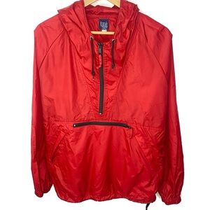 Vintage 90's GAP Red Packable Anorak Striped Hooded Windbreaker Jacket Large